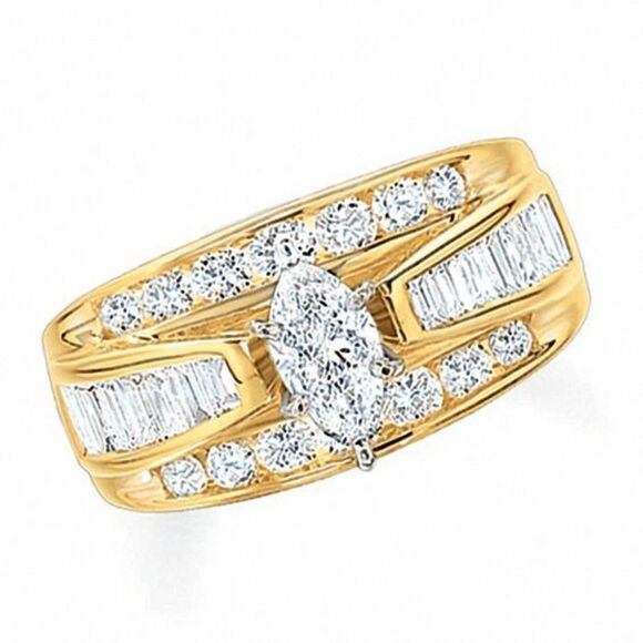 3 CT. T.W. Marquise Diamond Engagement Wedding Ring in 14K Gold